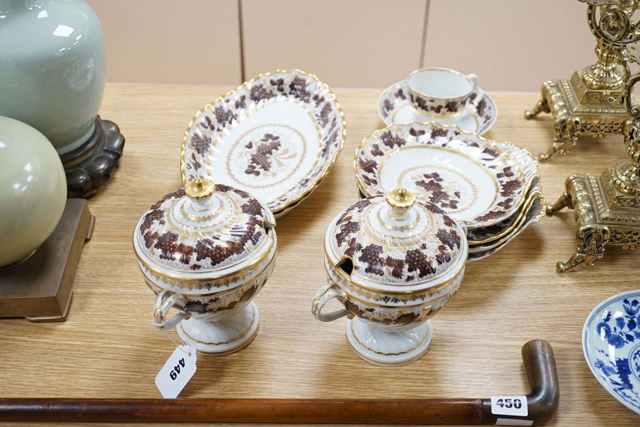 An early 19th century ten piece Chamberlain's Worcester porcelain part tea and dessert service